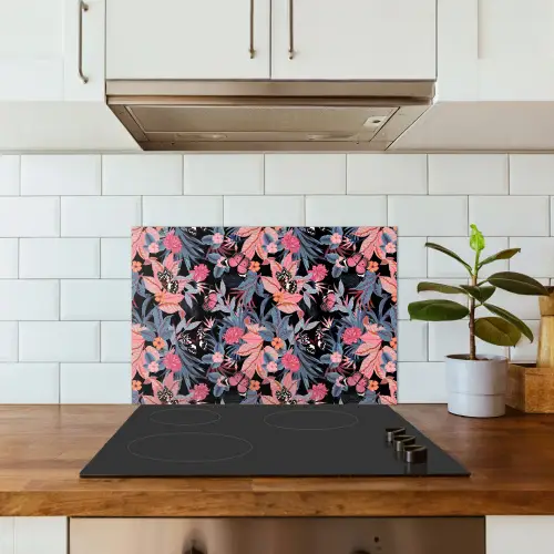 Zomer - Vlinder - Zwart - Roze keuken achterwand spatscherm klein 900 -sfeer2
