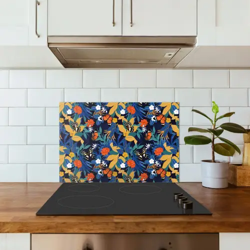 Zomer - Vlinder - Marineblauw - Blauw keuken achterwand spatscherm klein 900 -sfeer2