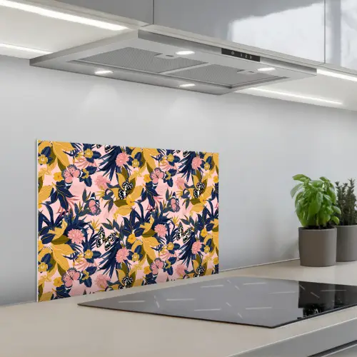 Zomer - Vlinder - Roze - Geel keuken achterwand spatscherm klein 900 -3d_schuin