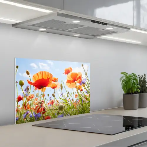 Zomerse Dans van Klaprozen keuken achterwand spatscherm klein -3d_schuin