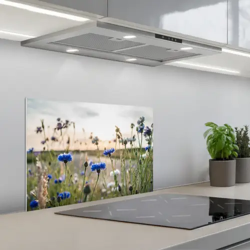 Zomeravond met Korenbloemen keuken achterwand spatscherm klein -3d_schuin