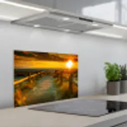Zon - Strand - Duin - Horizon - Gras - Pad - Oranje keuken achterwand spatscherm klein -3d_schuin