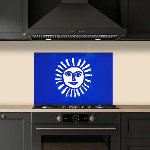 Zon - Gezicht - Penseelstructuur - Blauw keuken achterwand spatscherm klein -sfeer1