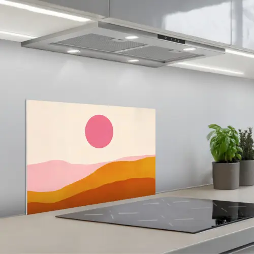 Zon - Heuvels - Abstract - Roze keuken achterwand spatscherm klein -3d_schuin