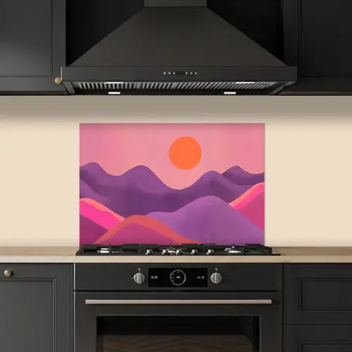 Zon - Heuvels - Paars - Abstract keuken achterwand spatscherm klein -sfeer1
