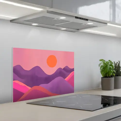 Zon - Heuvels - Paars - Abstract keuken achterwand spatscherm klein -3d_schuin