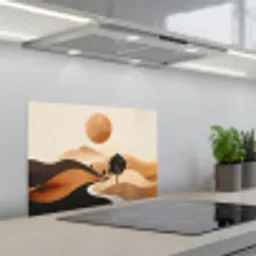 Zon - Heuvels - Boom - Abstract keuken achterwand spatscherm klein -3d_schuin