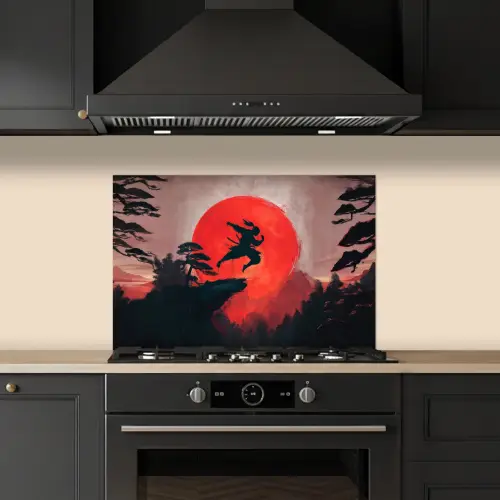 Zon - Krijger - Bomen - Bergen keuken achterwand spatscherm klein -sfeer1