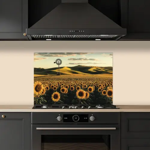 Zonnebloem - Veld - Windmolen keuken achterwand spatscherm klein -sfeer1