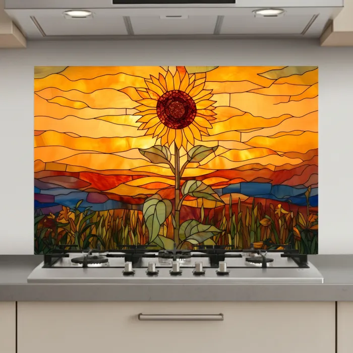 Zonnebloem - Mozaïek - Zonsondergang - Geel keuken achterwand spatscherm klein -3d_website