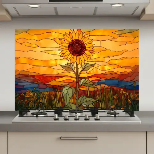 Zonnebloem - Mozaïek - Zonsondergang - Geel keuken achterwand spatscherm klein -3d_website