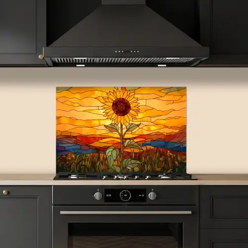 Zonnebloem - Mozaïek - Zonsondergang - Geel keuken achterwand spatscherm klein -sfeer1