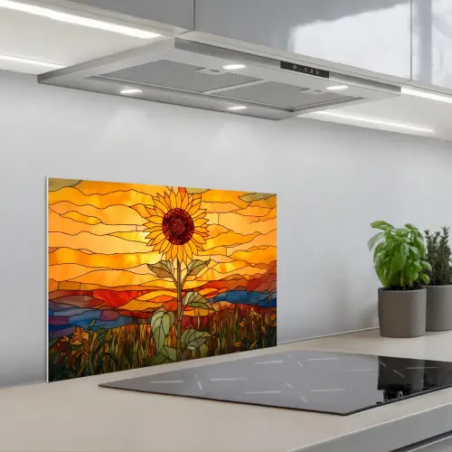 Zonnebloem - Mozaïek - Zonsondergang - Geel keuken achterwand spatscherm klein -3d_schuin