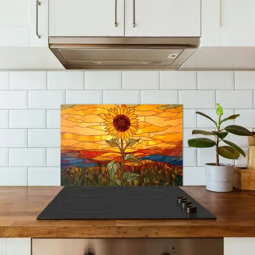 Zonnebloem - Mozaïek - Zonsondergang - Geel keuken achterwand spatscherm klein -sfeer2