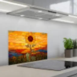Zonnebloem - Mozaïek - Zonsondergang - Geel keuken achterwand spatscherm klein -3d_schuin