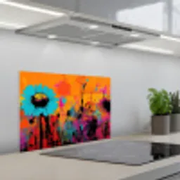 Zonnebloemen - Abstract - Oranje keuken achterwand spatscherm klein -3d_schuin