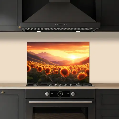 Zonnebloemen - Zonsondergang - Landschap keuken achterwand spatscherm klein -sfeer1