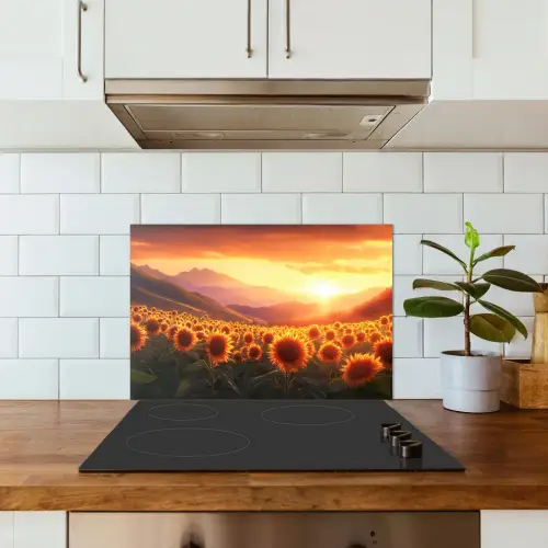 Zonnebloemen - Zonsondergang - Landschap keuken achterwand spatscherm klein -sfeer2