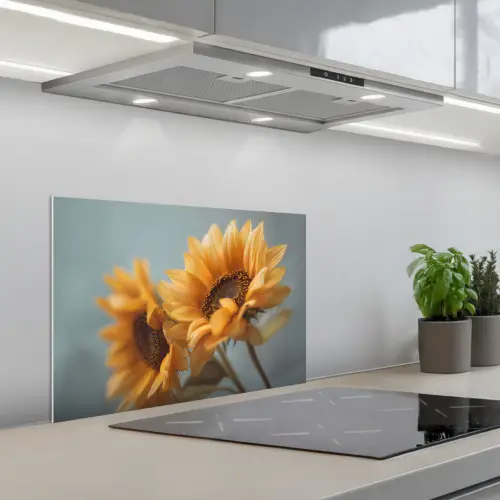 Zonnebloemen - Geel - Wazig keuken achterwand spatscherm klein -3d_schuin