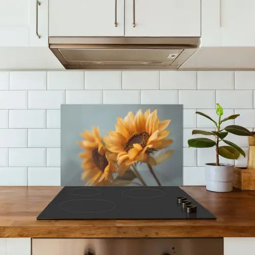Zonnebloemen - Geel - Wazig keuken achterwand spatscherm klein -sfeer2
