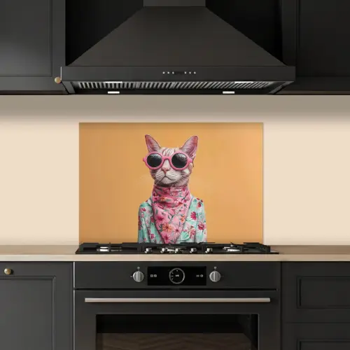 Zonnebril - Kat - Sjaal - Bloemen keuken achterwand spatscherm klein -sfeer1