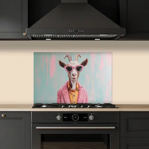 Zonnebril - Roze - Geit - Horen keuken achterwand spatscherm klein -sfeer1