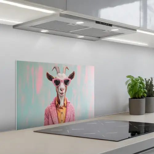 Zonnebril - Roze - Geit - Horen keuken achterwand spatscherm klein -3d_schuin