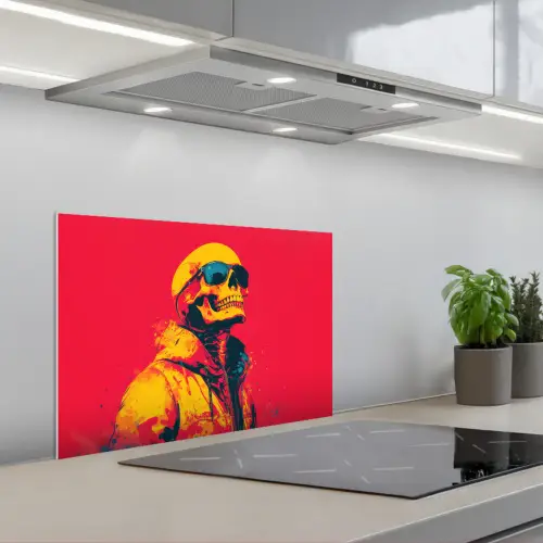 Zonnebril - Schedel - Jas - Rood keuken achterwand spatscherm klein -3d_schuin