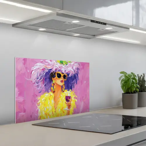 Zonnebril - Vrouw - Jas - Veren keuken achterwand spatscherm klein -3d_schuin