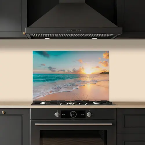 Zonsondergang - Strand - Zee - Zomer - Blauw keuken achterwand spatscherm klein -sfeer1