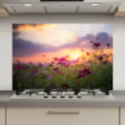 Zonsondergang - Bloemen - Roze - Natuur - Groen keuken achterwand spatscherm klein -3d_website
