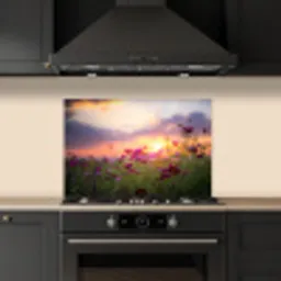 Zonsondergang - Bloemen - Roze - Natuur - Groen keuken achterwand spatscherm klein -sfeer1