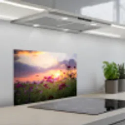 Zonsondergang - Bloemen - Roze - Natuur - Groen keuken achterwand spatscherm klein -3d_schuin