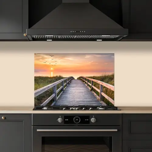 Zonsonderang - Zee - Pad - Gras - Duin - Vogels keuken achterwand spatscherm klein -sfeer1
