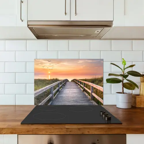 Zonsonderang - Zee - Pad - Gras - Duin - Vogels keuken achterwand spatscherm klein -sfeer2