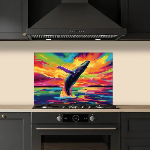 Zonsondergang - Walvis - Geschilderd - Kleurrijk keuken achterwand spatscherm klein -sfeer1