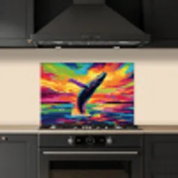 Zonsondergang - Walvis - Geschilderd - Kleurrijk keuken achterwand spatscherm klein -sfeer1
