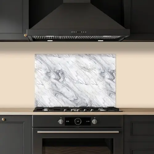 Wervelende - Grijsstructuur - Marmer - Wit keuken achterwand spatscherm klein 900 -sfeer1