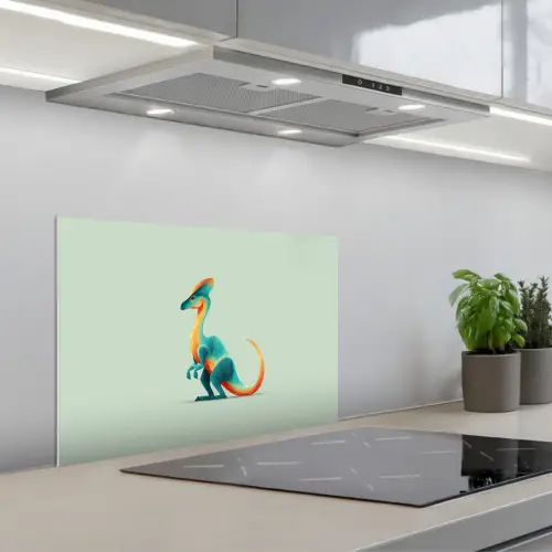 Staart - Dino - Minimalistisch - Blauw keuken achterwand spatscherm klein -3d_schuin