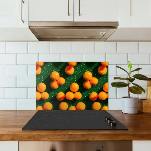 Mandarijn - Oranje - Druppels - Groen keuken achterwand spatscherm klein 900 -sfeer2