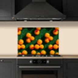 Mandarijn - Oranje - Druppels - Groen keuken achterwand spatscherm klein 900 -sfeer1
