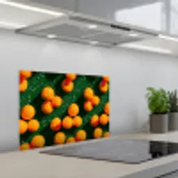 Mandarijn - Oranje - Druppels - Groen keuken achterwand spatscherm klein 900 -3d_schuin