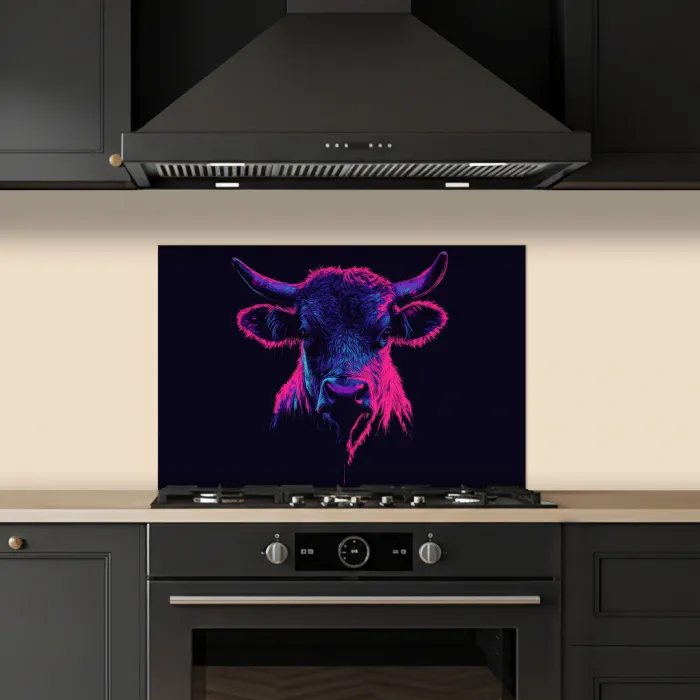 Stier - Neon - Zwart - Kleur keuken achterwand spatscherm klein -sfeer1
