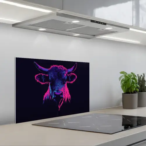 Stier - Neon - Zwart - Kleur keuken achterwand spatscherm klein -3d_schuin