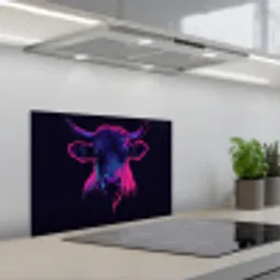 Stier - Neon - Zwart - Kleur keuken achterwand spatscherm klein -3d_schuin