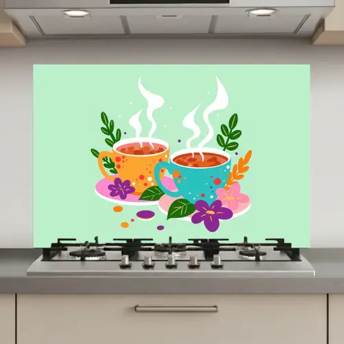 Thee - Illustratie - Kopjes - Bloemen keuken achterwand spatscherm klein -3d_website