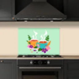 Thee - Illustratie - Kopjes - Bloemen keuken achterwand spatscherm klein -sfeer1