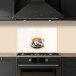 Theekop - Bladeren - Blauw keuken achterwand spatscherm klein -sfeer1