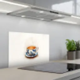 Theekop - Bladeren - Blauw keuken achterwand spatscherm klein -3d_schuin