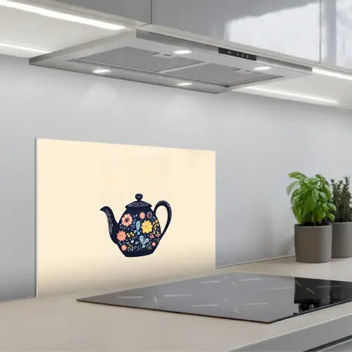 Theepot - Kleurrijk - Bloemen keuken achterwand spatscherm klein -3d_schuin